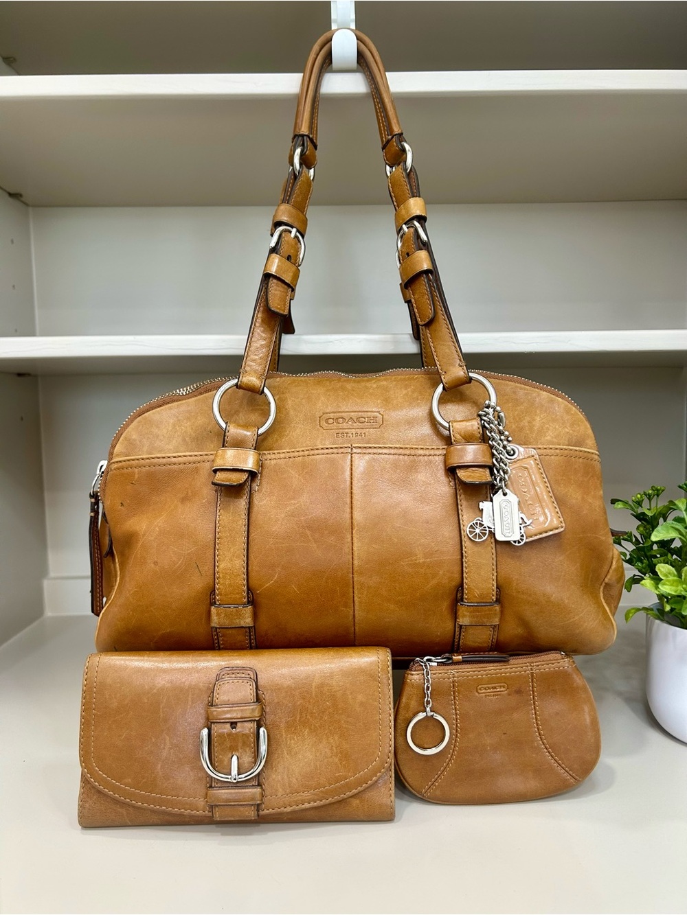 COACH Bonnie Soho Shoulder Bag Saddle Brown 12696 Wallet Set Y2K